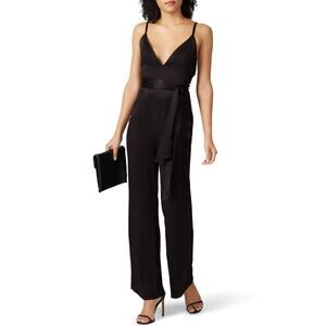 Fame & Partners The Benton Jumpsuit Sleeveless V-Neck Satin Black Womens Size 2